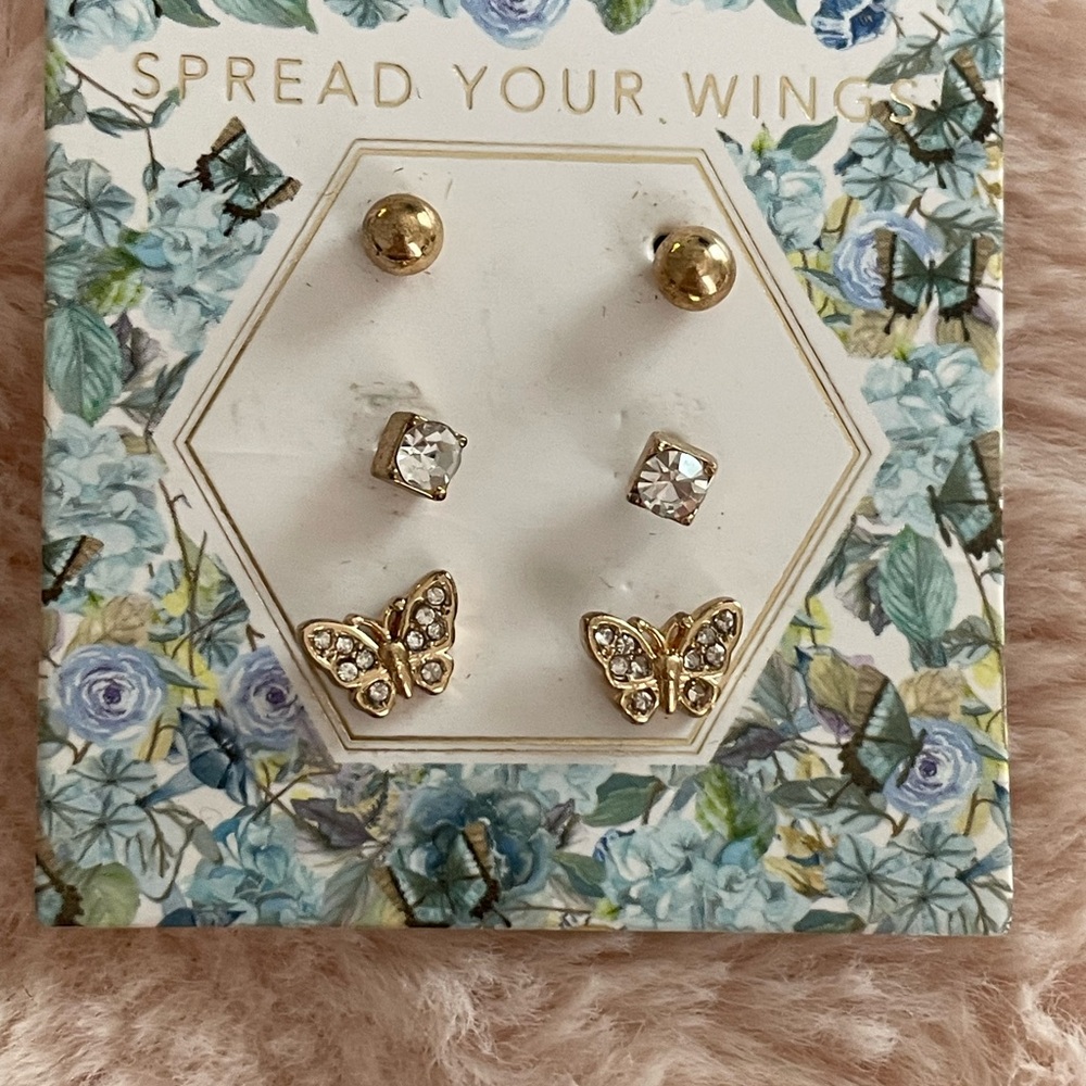 Gold and Silver Butterfly Earring Set